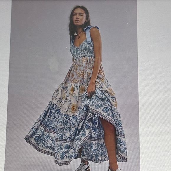 Free People Dresses & Skirts - Free People Floral Maxi Dress in Blue and Gold